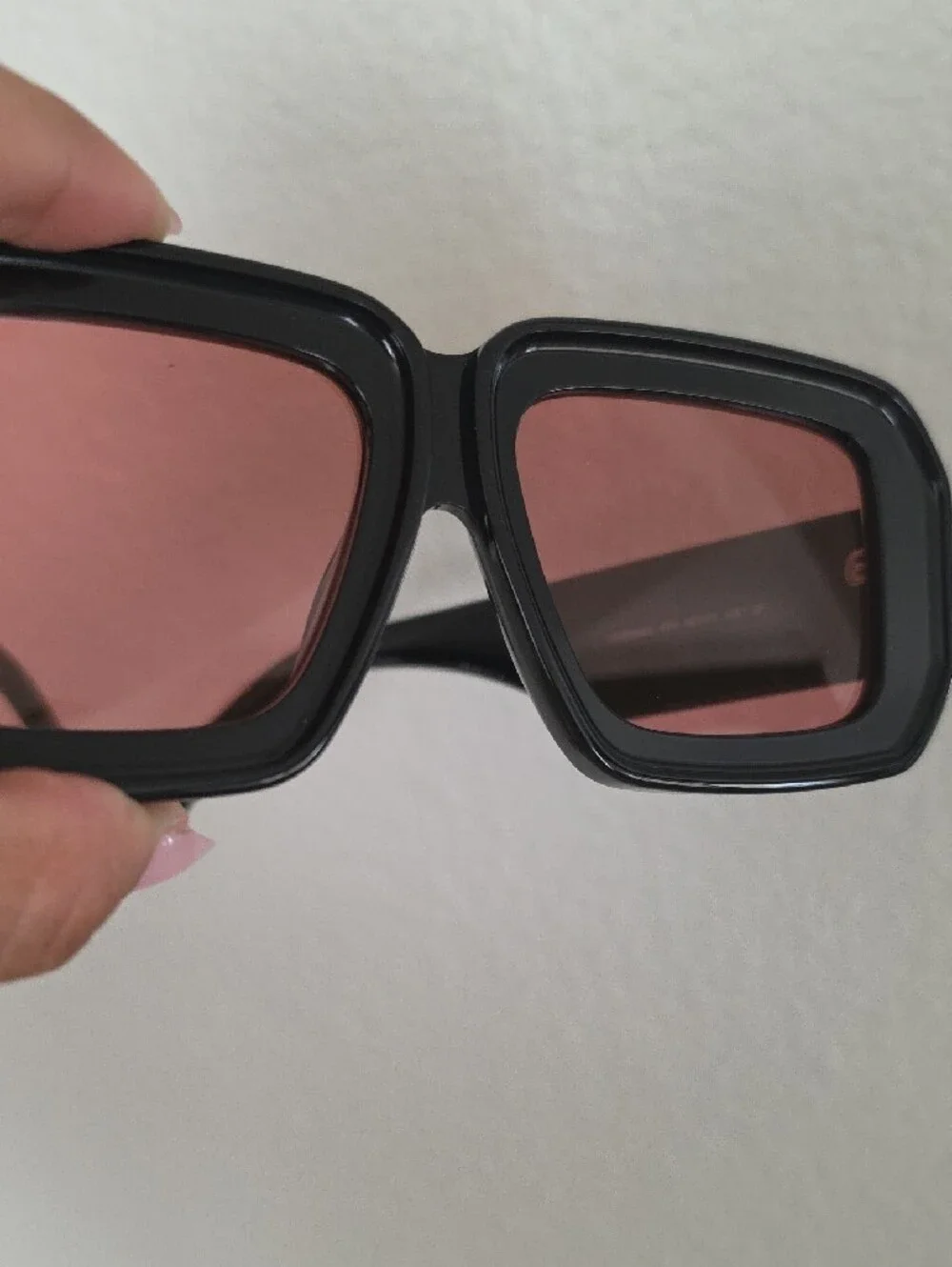 Loewe Glossy Black Oversized Square Sunglasses with Rose Lenses